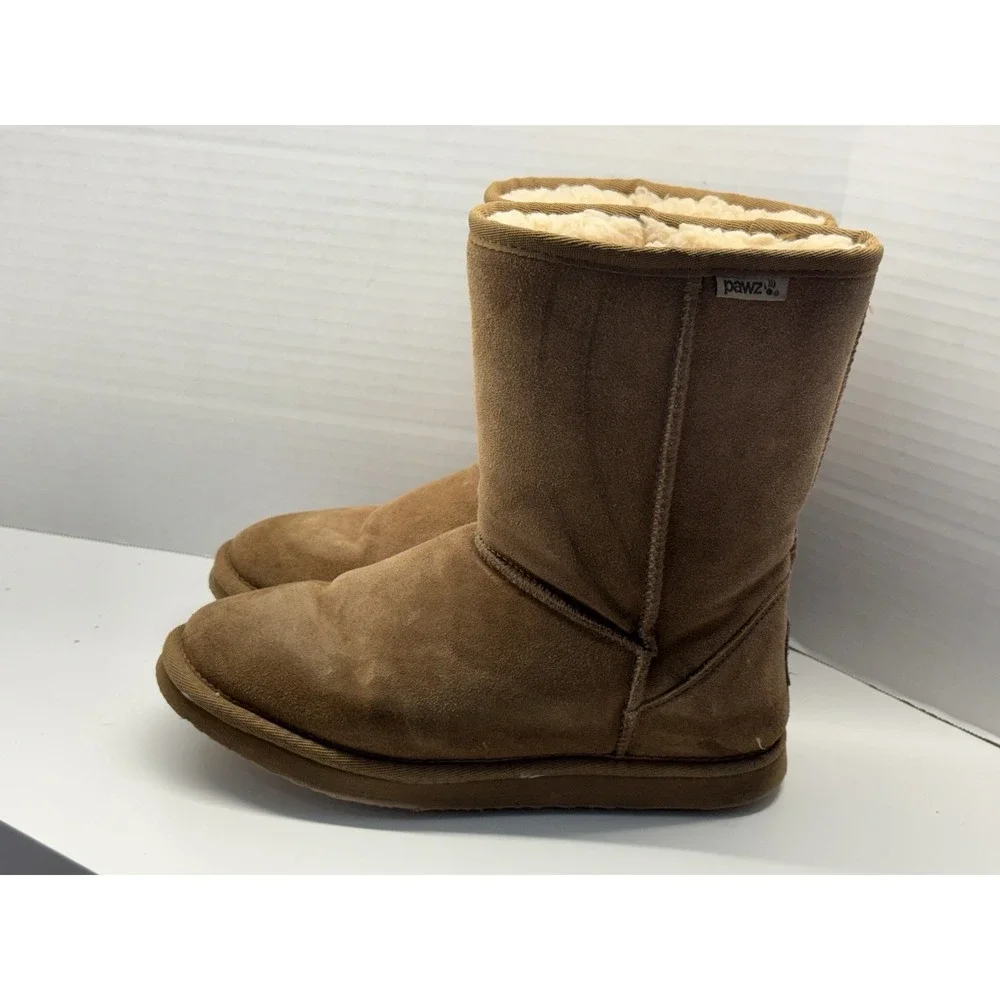 Bearpaw Pawz Julia Boots Womens 8 Chestnut Suede Faux Fur Lined Classic‎